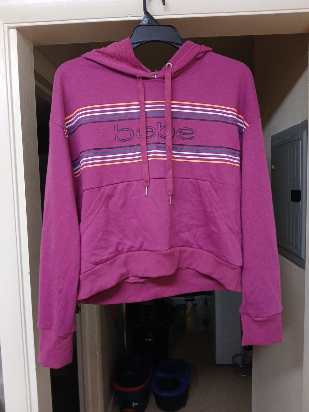 bebe Berry Hoodie with Multicolor Stripes